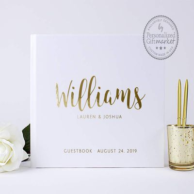 Personalized Wedding Guest Book for Wedding Couple, Alternative Custom Guest Book for Wedding, White Book with Gold Foil - Hardcover (10x8 inches)