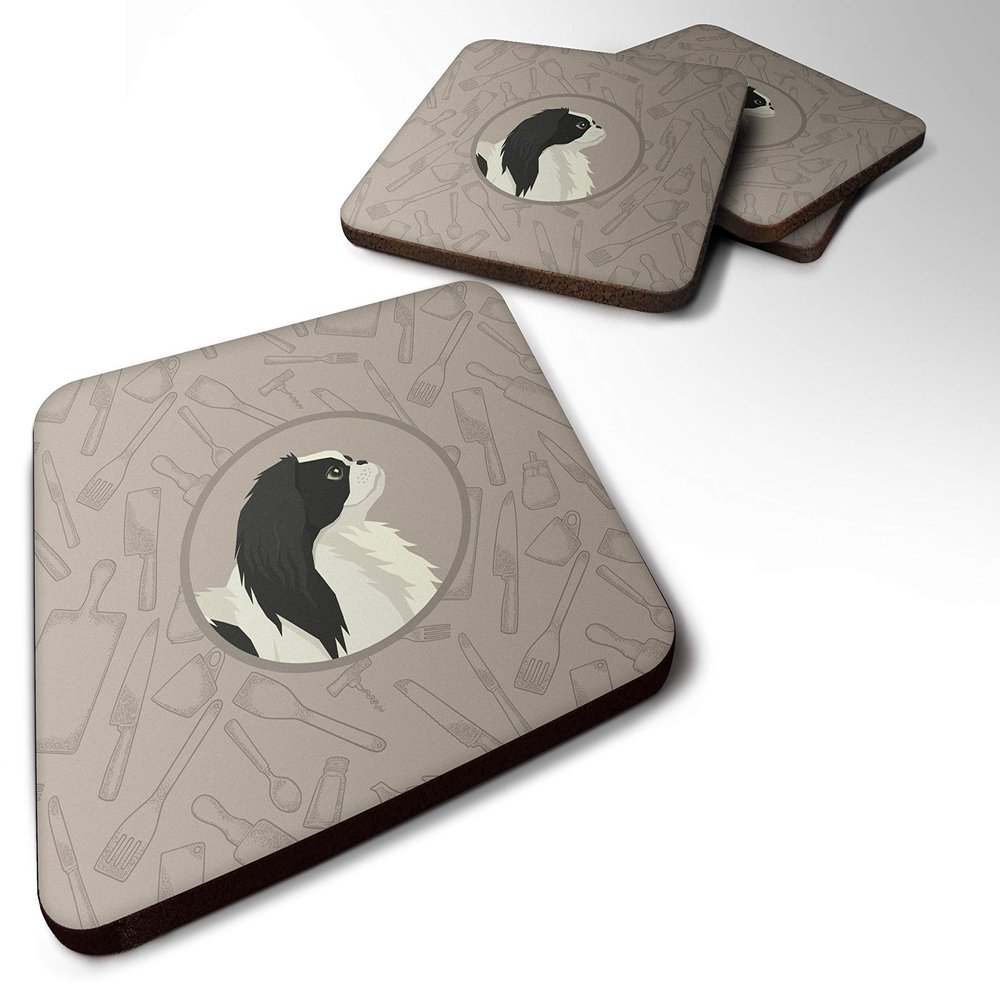 Caroline's Treasures CK2195FC Japanese Chin in The Kitchen Foam Coaster Set of 4 Set of 4 Cup Coasters for Indoor Outdoor, Tabletop Protection, Anti Slip, Mouse pad Material