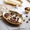 Lependor Golden Leaf Shaped Small Ceramic Jewelry Ring Dish Necklace Bracelet Holder Tray Organizer, Ceramic Decorative Trinket Dish for Wedding Party Woman Girl -Small Gold Leaf view 4