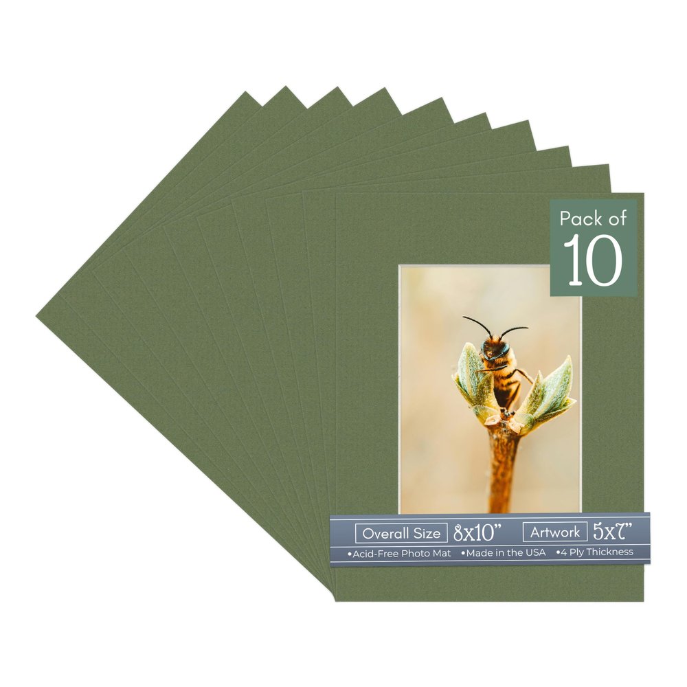 CountryArtHouse Dill Acid Free 8x10 Picture Frame Mats with White Core Bevel Cut for 5x7 Pictures - Fits 8x10 Frame - Pack of 10 Mats