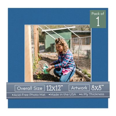CountryArtHouse Royal Blue Acid Free 12x12 Picture Frame Mats with White Core Bevel Cut for 8x8 Pictures - Fits 12x12 Frame - One Mat - With Bag & Backing