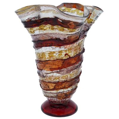 GlassOfVenice Murano Glass Sbruffo Fazzoletto Vase - Golden Brown Purple