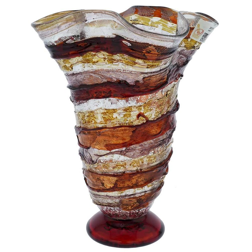 GlassOfVenice Murano Glass Sbruffo Fazzoletto Vase - Golden Brown Purple