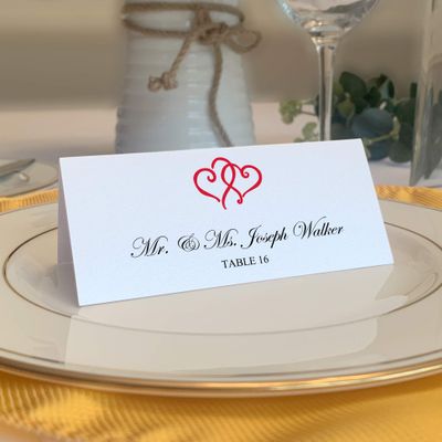 Linked Hearts Place Cards, Ruby Red (Choose Color), Set of 150, Pre-cut and Scored - Wedding, Party, Dinner, and Special Events - Made in the USA