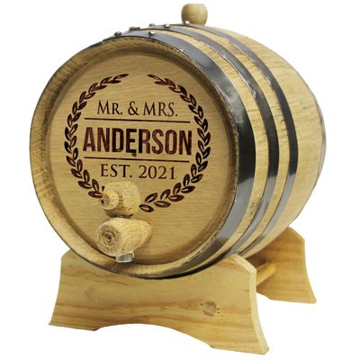 Custom Engraved Wedding Gift for Couples - Personalized Mini Oak Barrel for Home, House, Bar, Housewarming, Kitchen Decor (1 Liter)