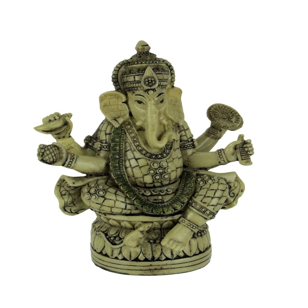 Zeckos Exquisite Hindu Deity Ganesha: Elephant God on Lotus Flower Resin Statue - Spiritual Home Decor Figurine of Wisdom, Intellect, and Blessings - 7 Inches High