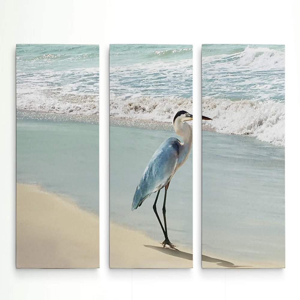 Renditions Gallery 3 Panel Beach Set Heron Dcor for Home, Office, Bedroom, Livingroom, Wall Art 24X36