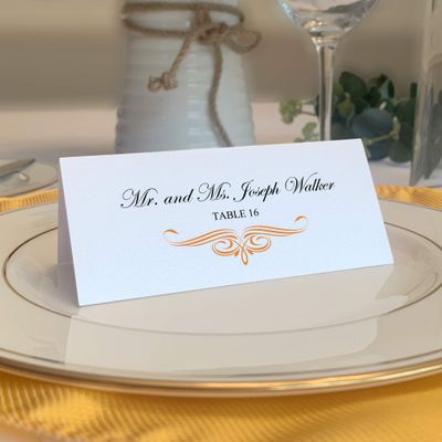 Ornate Flourish Place Cards, Orange (Choose Color), Set of 150, Pre-cut and Scored - Wedding, Party, Dinner, and Special Events - Made in the USA