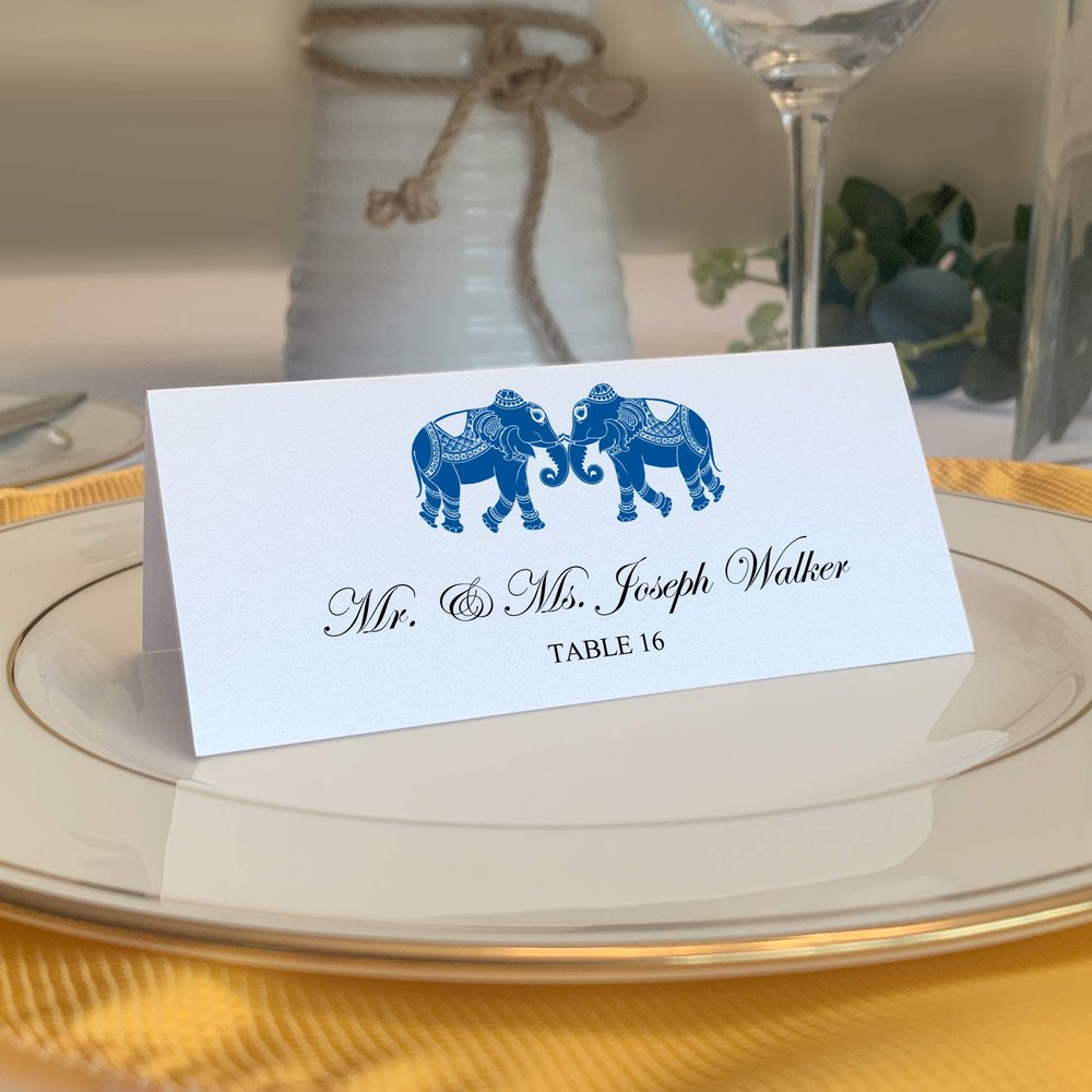 Indian Elephants Place Cards, Royal Blue (Choose Color), Set of 60, Pre-cut and Scored - Wedding, Party, Dinner, and Special Events - Made in the USA