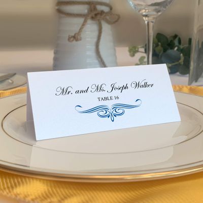 Ornate Flourish Place Cards, Royal Blue (Choose Color), Set of 150, Pre-cut and Scored - Wedding, Party, Dinner, and Special Events - Made in the USA