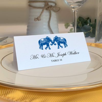 Indian Elephants Place Cards, Royal Blue (Choose Color), Set of 150, Pre-cut and Scored - Wedding, Party, Dinner, and Special Events - Made in the USA