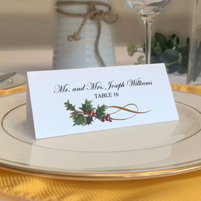 Christmas and Holiday Holly Swirl Place Cards, Set of 60, Pre-cut and Scored - Wedding, Party, Dinner, and Special Events - Made in the USA