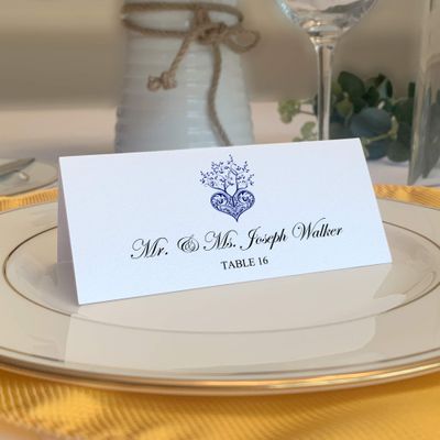 Tree of Life Heart Place Cards, Navy (Choose Color), Set of 150, Pre-cut and Scored - Wedding, Party, Dinner, and Special Events - Made in the USA