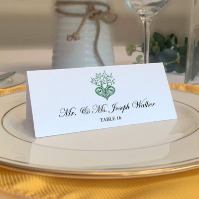 Tree of Life Heart Place Cards, Hunter Green (Choose Color), Set of 150, Pre-cut and Scored - Wedding, Party, Dinner, and Special Events - Made in the USA