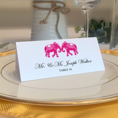 Indian Elephants Place Cards, Fuschia (Choose Color), Set of 60, Pre-cut and Scored - Wedding, Party, Dinner, and Special Events - Made in the USA