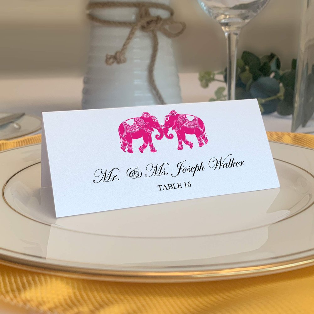 Indian Elephants Place Cards, Fuschia (Choose Color), Set of 150, Pre-cut and Scored - Wedding, Party, Dinner, and Special Events - Made in the USA