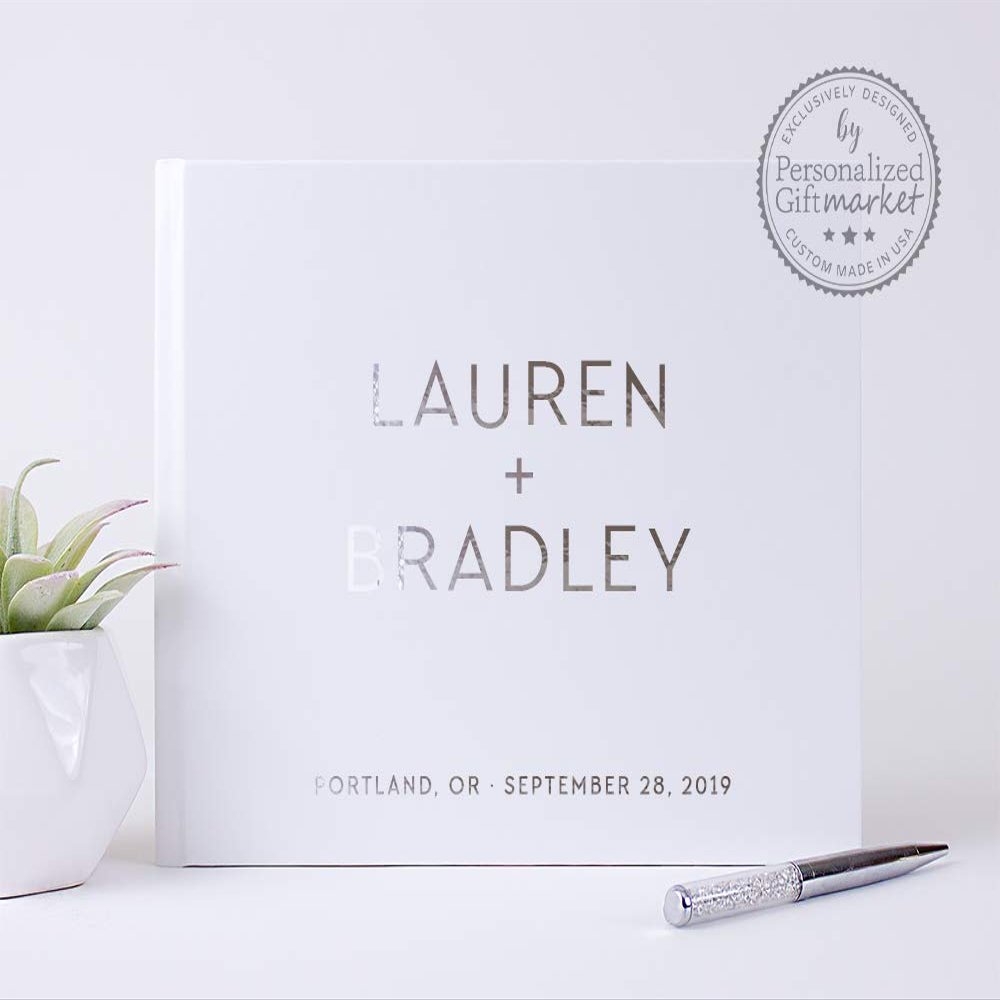 Personalized Wedding Guest Book, Modern Custom Sign In Book or Wedding Photo Album With Real Foil - Hardcover (10x8 inches)