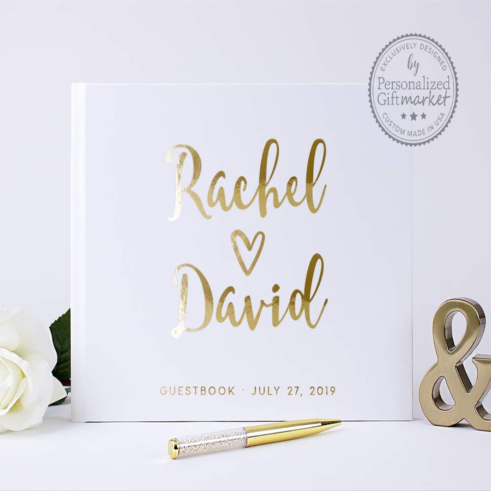 Personalized Wedding Guest Book with Names, Photo Album Guestbook or Reception Sign-in with Foil - Hardcover (12x12 inches)