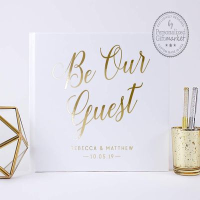 Gold Foil Wedding Guestbook, Personalized Guest Book for Guest Signatures, Well Wishes and Sign-in Book - Hardcover (9x6 inches)