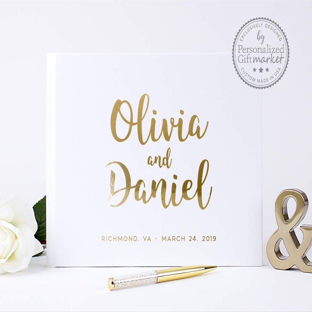 Unique Personalized Wedding Guestbook, Custom Guest Book Gift for Bride & Groom with Real Embossed Foil - Hardcover (12x12 inches)