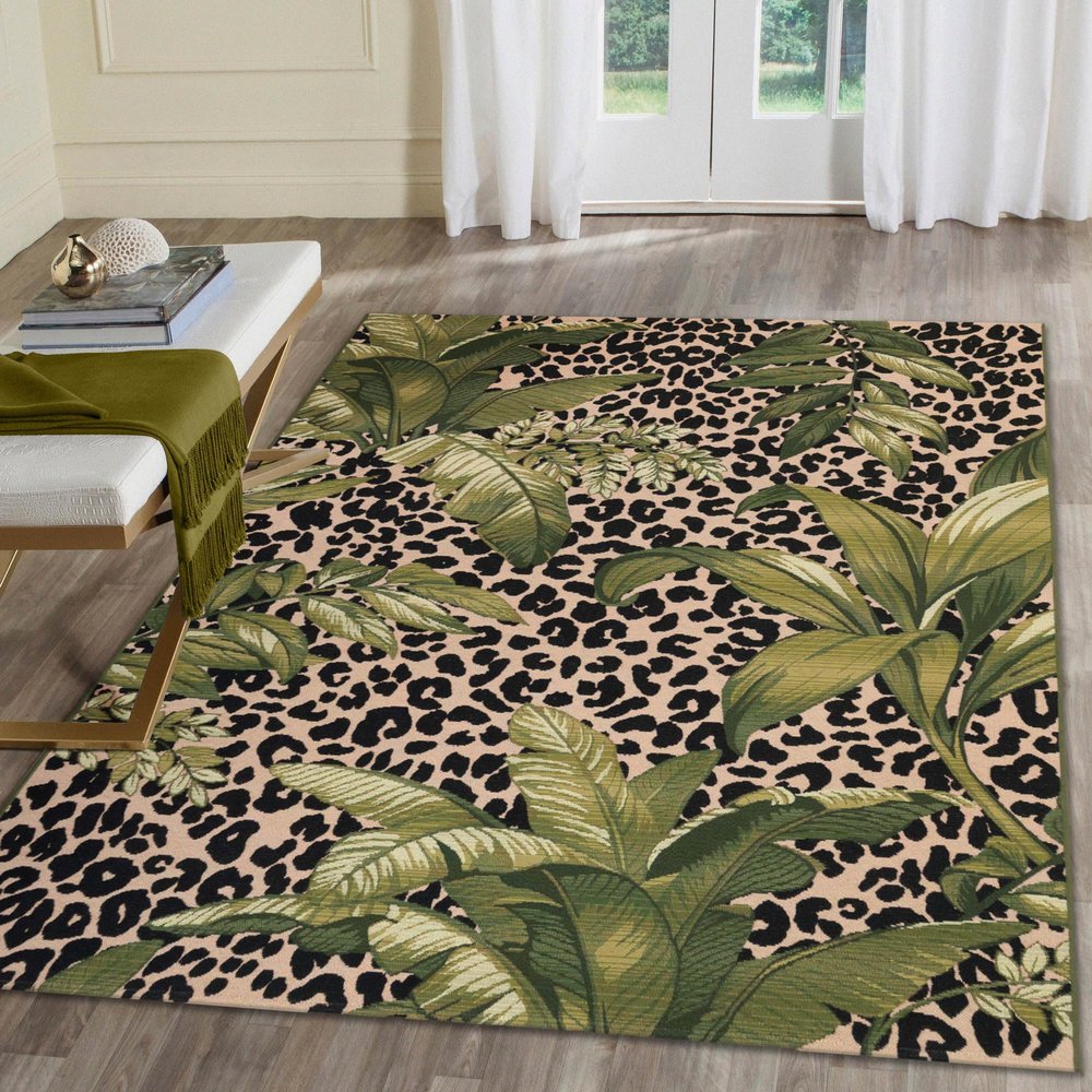 Liora Manne Marina Low Profile Durable Indoor/Outdoor Woven Rug- Safari Green 3'3" x 4'11"