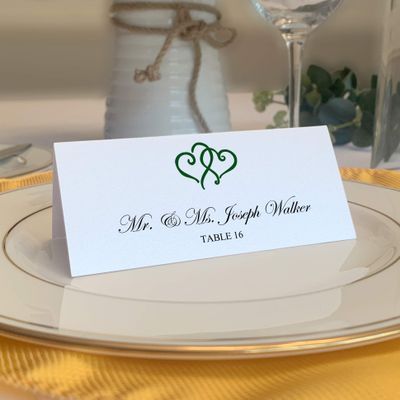 Linked Hearts Place Cards, Hunter Green (Choose Color), Set of 150, Pre-cut and Scored - Wedding, Party, Dinner, and Special Events - Made in the USA