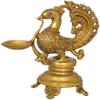 Exotic India Peacock Wick Puja Lamp - Brass Statue - Color Gold Color view 1