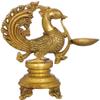 Exotic India Peacock Wick Puja Lamp - Brass Statue - Color Gold Color view 2