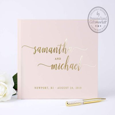 Blush Pink Wedding Guest Book, Personalized Wedding Photo Booth Album or Guestbook Gift for Bride - Hardcover (12x12 inches)