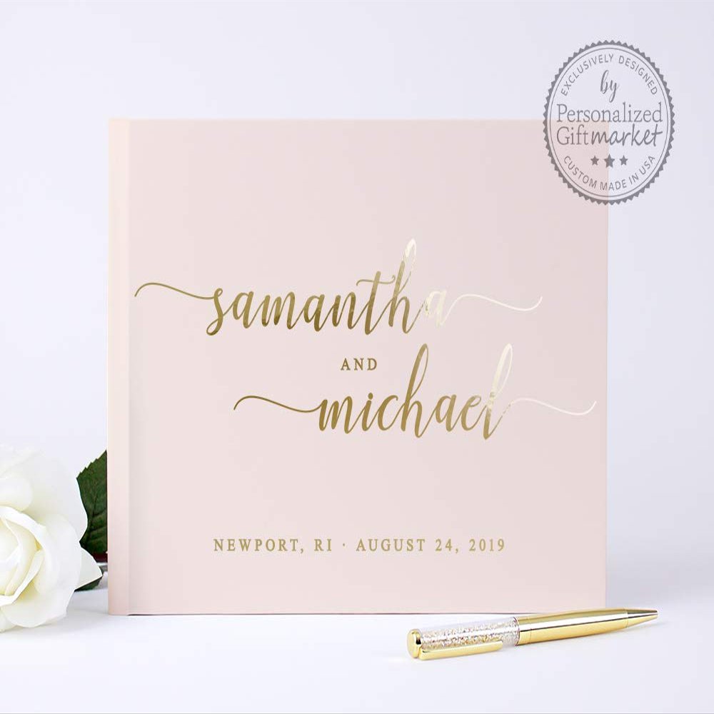 Blush Pink Wedding Guest Book, Personalized Wedding Photo Booth Album or Guestbook Gift for Bride - Hardcover (12x12 inches)