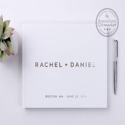 Modern Personalized Wedding Guest Book, Photo Guestbook for Polaroid Sign In Book - Hardcover (9x6 inches)