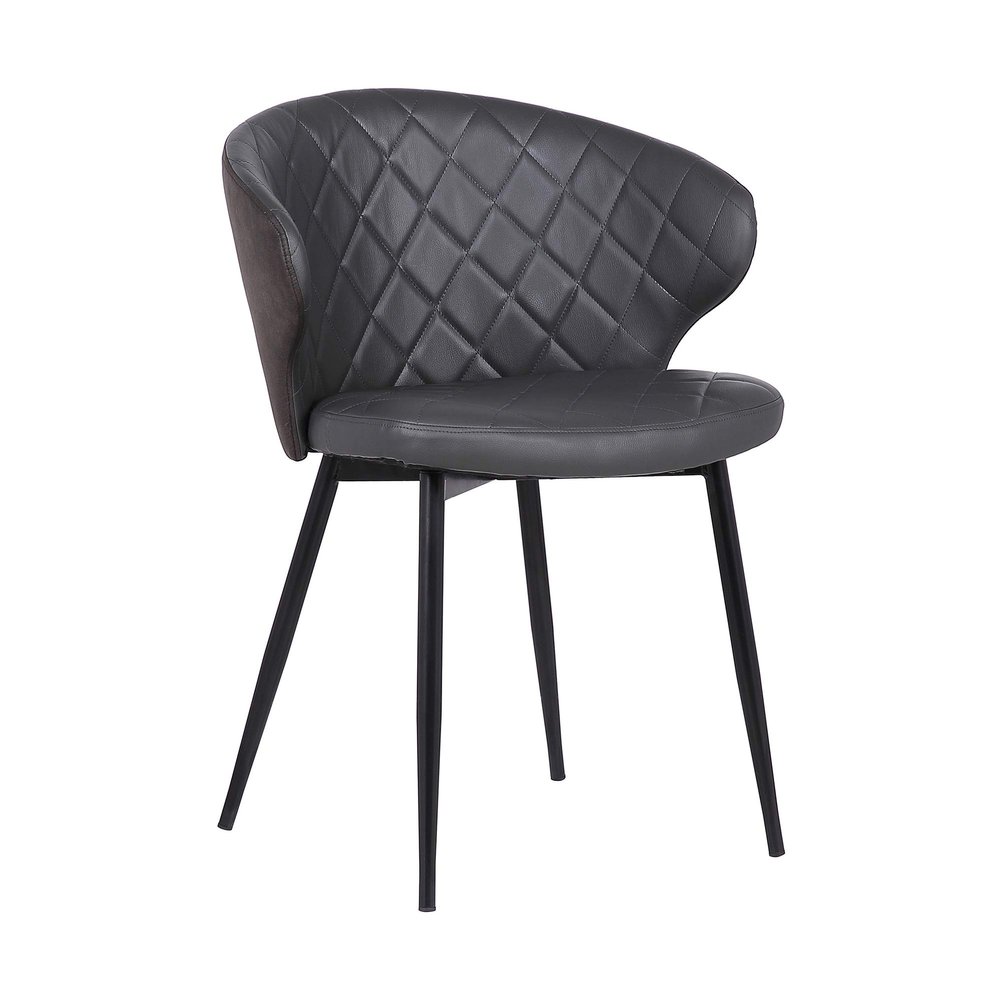 Armen Living Ava Contemporary Faux Leather Dining Room Kitchen Accent Chair, 30.5 Inch Height, Grey, Black