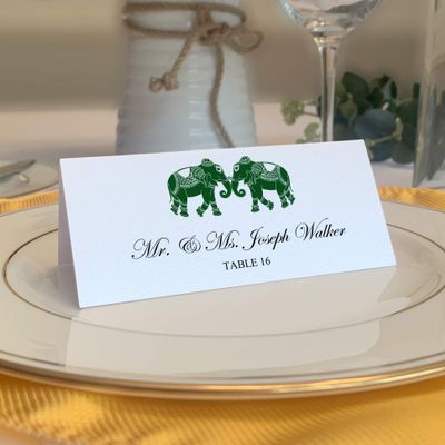 Indian Elephants Place Cards, Hunter Green (Choose Color), Set of 60, Pre-cut and Scored - Wedding, Party, Dinner, and Special Events - Made in the USA