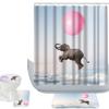 Amagical Flying Elephant with Pink Balloon Through Cloudy Sky 16 Piece Bathroom Mat Set Shower Curtain Set Bath Mat Contour Mat Toilet Cover Fabric Waterproof Shower Curtain with 12 Hooks view 1