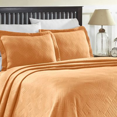 BNM Oversized Geometric Fret Design Matelasse Cotton Bedspread, Jacquard Weave, Soft, All-Season, Cozy, Lightweight, Perfect for Master or Guest Bedroom, Matching Pillow Shams, Full, Salmon