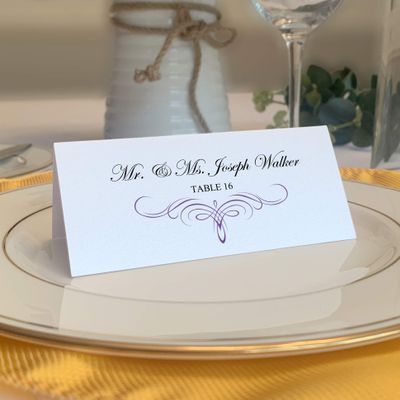 Decadent Flourish Place Cards, Purple (Choose Color), Set of 150, Pre-cut and Scored - Wedding, Party, Dinner, and Special Events - Made in the USA