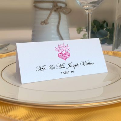 Tree of Life Heart Place Cards, Fuschia (Choose Color), Set of 150, Pre-cut and Scored - Wedding, Party, Dinner, and Special Events - Made in the USA