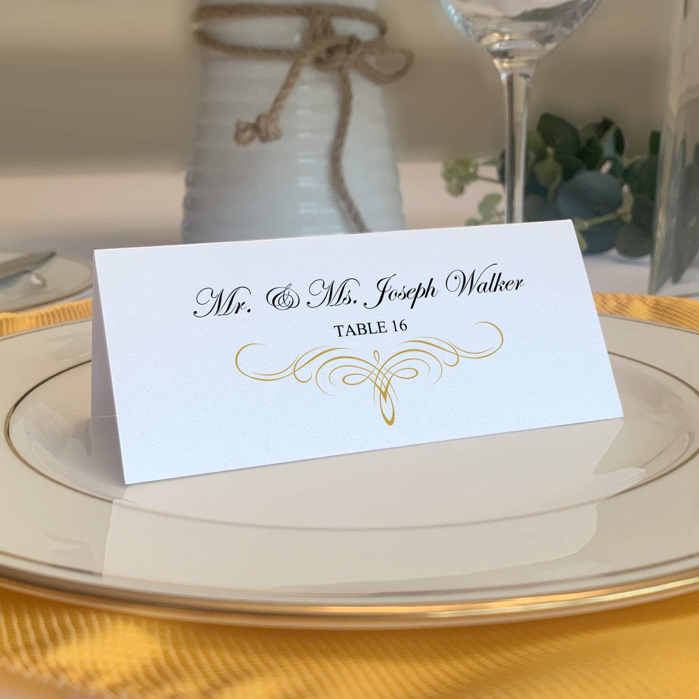 Decadent Flourish Place Cards, Gold (Choose Color), Set of 150, Pre-cut and Scored - Wedding, Party, Dinner, and Special Events - Made in the USA