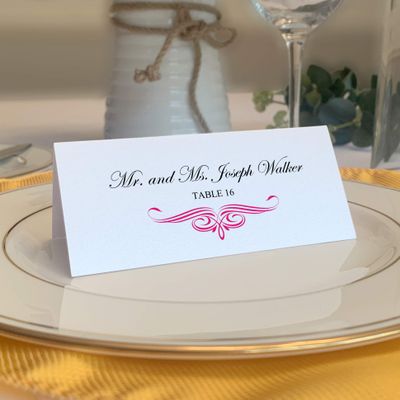 Ornate Flourish Place Cards, Fuschia (Choose Color), Set of 60, Pre-cut and Scored - Wedding, Party, Dinner, and Special Events - Made in the USA