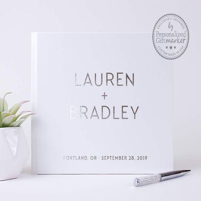 Personalized Wedding Guest Book, Modern Custom Sign In Book or Wedding Photo Album With Real Foil - Hardcover (9x6 inches)