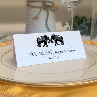 Indian Elephants Place Cards, Black (Choose Color), Set of 60, Pre-cut and Scored - Wedding, Party, Dinner, and Special Events - Made in the USA