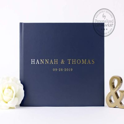Navy Guest Book for Wedding, Bridal Shower, Personalized with Names Guestbook, Photo Album or Signature Book - Hardcover (10x8 inches)