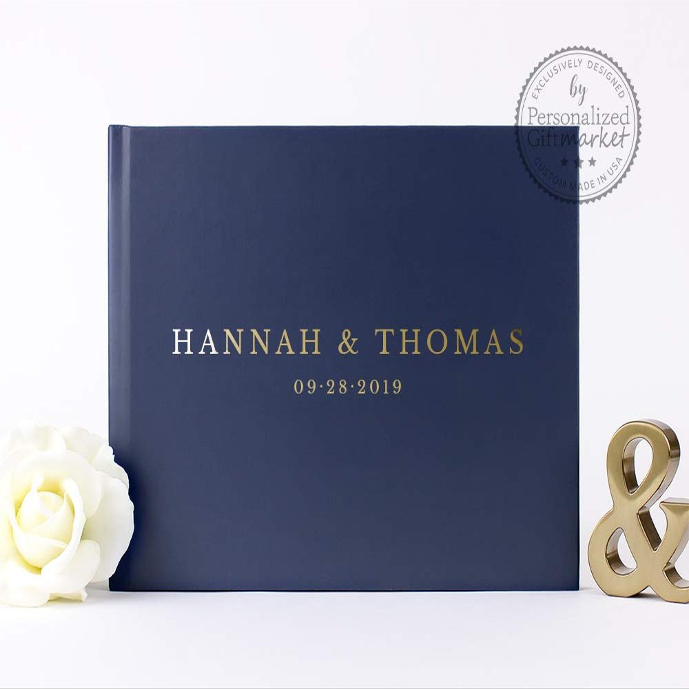 Navy Guest Book for Wedding, Bridal Shower, Personalized with Names Guestbook, Photo Album or Signature Book - Hardcover (10x8 inches)