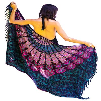 Boho Chic Pareo - Mandala Pareo - Bikini Swimsuit Cover Up - Beach Dress - Wrap, Half Purple