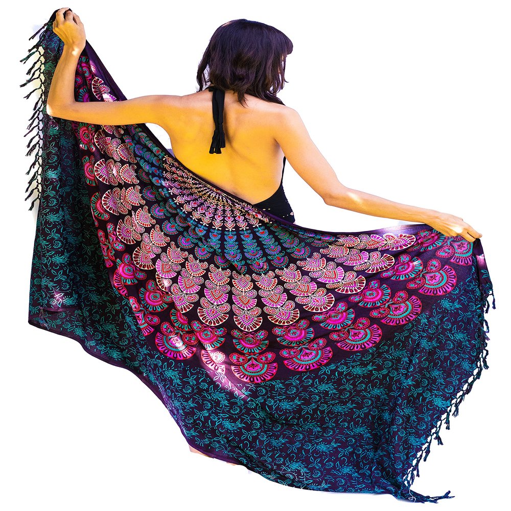 Boho Chic Pareo - Mandala Pareo - Bikini Swimsuit Cover Up - Beach Dress - Wrap, Half Purple