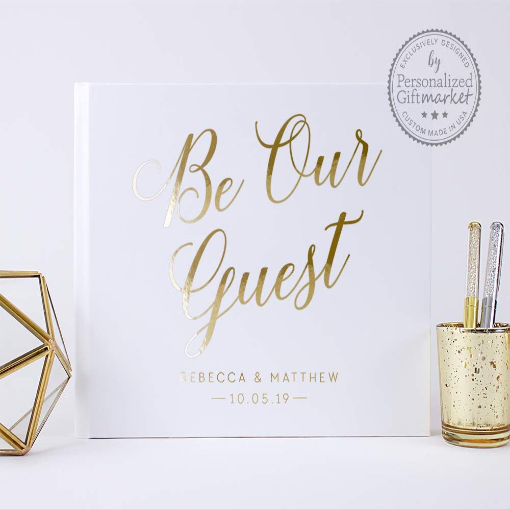Gold Foil Wedding Guestbook, Personalized Guest Book for Guest Signatures, Well Wishes and Sign-in Book - Hardcover (12x12 inches)