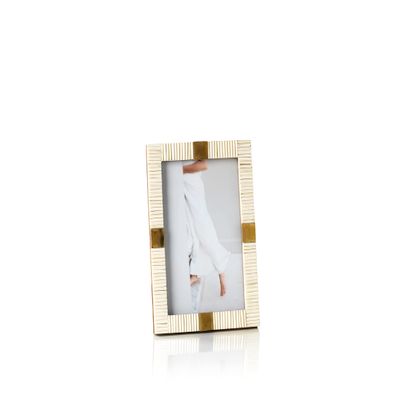 Zodax Maha Black or White Bone with Brass Trim Photo Frames (5x7, White)