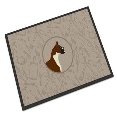 Caroline's Treasures CK2173MAT Boxer in The Kitchen Doormat 18x27 Front Door Mat Indoor Outdoor Rugs for Entryway, Non Slip Washable Low Pile, 18H X 27W