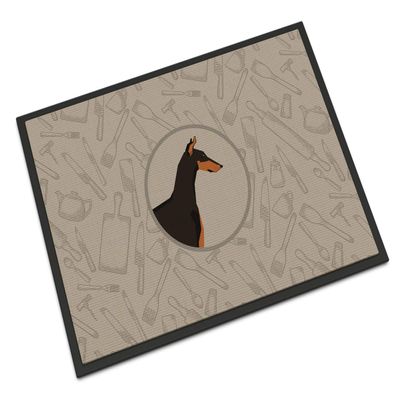 Caroline's Treasures CK2182MAT Doberman Pinscher in The Kitchen Doormat 18x27 Front Door Mat Indoor Outdoor Rugs for Entryway, Non Slip Washable Low Pile, 18H X 27W