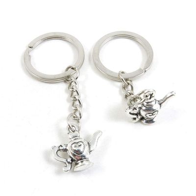100 PCS Antique Silver Keyrings Keychains Key Ring Chains Tags Clasps V6SK9 Wine Pot Teapot Tea Kettle